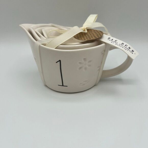 New Rae Dunn Teacup Floral Stamped Measuring Cup Set of 4 - Picture 1 of 7